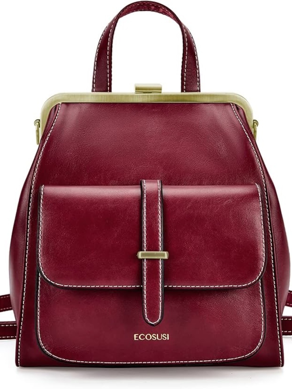 ECOSUSI Women's Wine Red Leather Backpack Handbag. new with defectssee last pic.